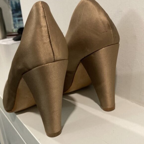 Zara Tan Satin Pumps Block Heels 37 - Picture 5 of 14